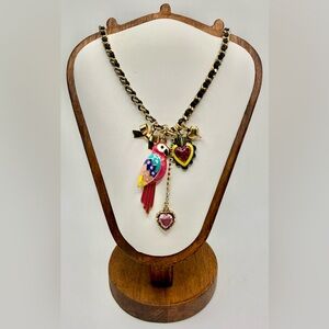 Betsey Johnson Parrot Charm Necklace Colorful Y2K Statement Jewelry